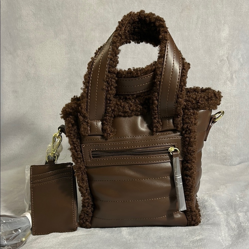 ASPEN Brown Quilted Mini Bag with Sherpa Accents - Picture 2 of 10